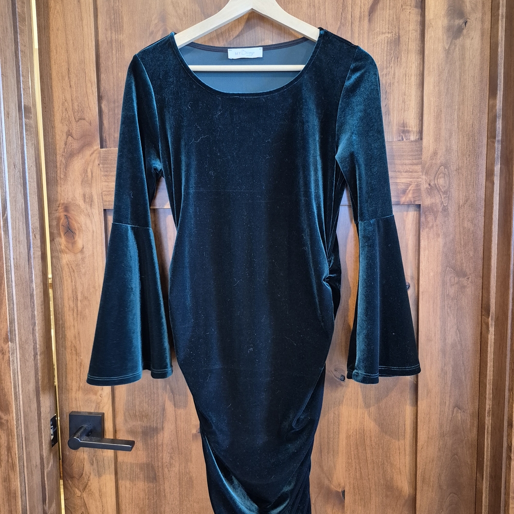 Elegant Velvet Teal Maternity Dress